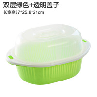 双层洗菜盆家用沥水盆厨房用品塑料水果篮大号沥水篮洗菜篮子漏盆|绿色带盖7390