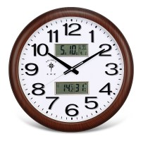 北极星客厅卧室办公钟表大号圆形挂钟石英时钟万年历静音现代|立体字木纹双日历款(铃木机芯) 19英寸(直径48厘米)