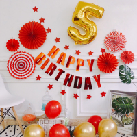 一周岁简洁生日用品套餐男女孩宝宝气球布置场景装饰背景墙ins|红色套餐