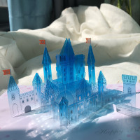庆祝生日公主爱沙儿童水晶冰雪新年礼物奇缘城堡立体卡片|天蓝色