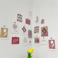 彩色油画装饰贴纸贴画北欧艺术宿舍墙面风墙贴卡片ins卡片房间|K058郁金香花朵17张送圆点贴纸