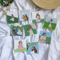 彩色油画装饰贴纸贴画北欧艺术宿舍墙面风墙贴卡片ins卡片房间|K019野外少女9张送圆点贴纸