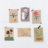 彩色油画装饰贴纸贴画北欧艺术宿舍墙面风墙贴卡片ins卡片房间|K013植物与花6张送圆点贴纸