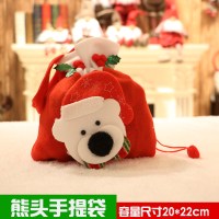 圣诞老人礼物袋圣诞装饰品糖果礼袋道具雪人节日礼物袋幼儿园活动|熊头手提袋
