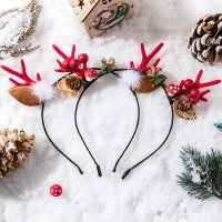 红超仙装扮圣诞节头箍毛绒发卡森系发饰圣诞树发箍女网鹿角头饰品|圣诞发箍2件套#8