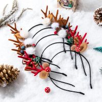 红超仙装扮圣诞节头箍毛绒发卡森系发饰圣诞树发箍女网鹿角头饰品|圣诞发箍5个#3