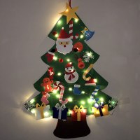儿童礼物装饰品儿童手工玩具圣诞节diy毛毡布挂墙圣诞树节日|A款+电池盒灯