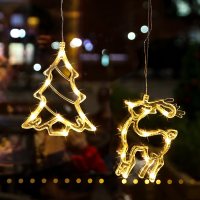 圣诞节挂件吸盘灯玻璃贴圣诞节装饰品店铺场景布置橱窗饰品圣诞树|圣诞树+麋鹿[送七号电池+湿巾]