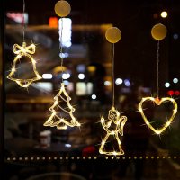 圣诞节挂件吸盘灯玻璃贴圣诞节装饰品店铺场景布置橱窗饰品圣诞树|3号套餐-四款[送七号电池+湿巾]