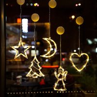 圣诞节挂件吸盘灯玻璃贴圣诞节装饰品店铺场景布置橱窗饰品圣诞树|4号套餐-五款[送七号电池+湿巾]