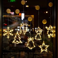 圣诞节挂件吸盘灯玻璃贴圣诞节装饰品店铺场景布置橱窗饰品圣诞树|6号套餐-七款[送七号电池+湿巾]