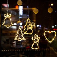 圣诞节挂件吸盘灯玻璃贴圣诞节装饰品店铺场景布置橱窗饰品圣诞树|8号套餐-五款[送七号电池+湿巾]