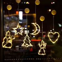 圣诞节挂件吸盘灯玻璃贴圣诞节装饰品店铺场景布置橱窗饰品圣诞树|9号套餐-六款[送七号电池+湿巾]