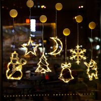 圣诞节挂件吸盘灯玻璃贴圣诞节装饰品店铺场景布置橱窗饰品圣诞树|10号套餐-七款[送七号电池+湿巾]