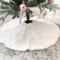 圣诞季店主精选 短毛绒刺绣圣诞树裙 圣诞节装饰品圣诞树底座围裙|120cm银色珠片绣花树裙
