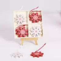 圣诞节装饰品 北欧ins木质雪花麋鹿迷你圣诞树装饰星星铃铛小挂件|木盒雪花(12个装)