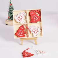 圣诞节装饰品 北欧ins木质雪花麋鹿迷你圣诞树装饰星星铃铛小挂件|木盒小树(12个装)