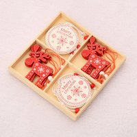 圣诞节装饰品 北欧ins木质雪花麋鹿迷你圣诞树装饰星星铃铛小挂件|木盒C款(12个装)