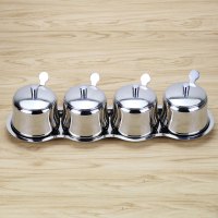 304罐子组合罐瓶放味精盐厨房用品大全调料盒套装家用调味不锈钢|四件套装（配送勺子+托盘）