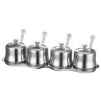 304罐子组合罐瓶放味精盐厨房用品大全调料盒套装家用调味不锈钢|玻璃盖四件套装配送勺子+托盘