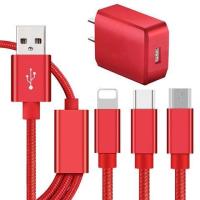 加长2米一拖三数据线3a闪充安卓手机快充电器头线3米|中国红[一拖三+快充头]套装 3M