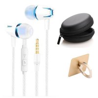 安卓手机耳机线全民k歌重低音入耳式耳塞线控迷你话筒麦|蓝色[送指环扣+收纳盒] 升级版