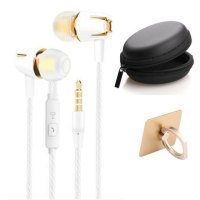 安卓手机耳机线全民k歌重低音入耳式耳塞线控迷你话筒麦|金色[送指环扣+收纳盒] 经典款