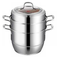 [优选]炊大皇蒸锅304不锈钢三层28cm加厚复底家用蒸馒头锅具电磁炉通用