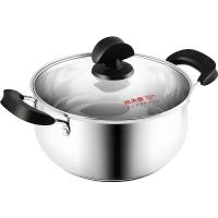 [优选]炊大皇304不锈钢汤锅家用燃气加厚电磁炉锅具火锅双耳炖锅泡面锅 不锈钢色