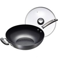 [优选]炒锅不粘锅家用燃气灶适用爱仕达超大平底锅炒菜锅电磁炉专用锅具