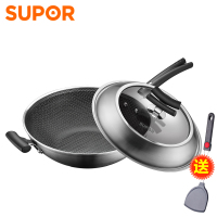苏泊尔(SUPOR)炒锅不锈钢炒菜锅炒勺X晶盾电磁炉燃气灶通用新款 可立盖30厘米无副耳 32cm316不锈钢平盖