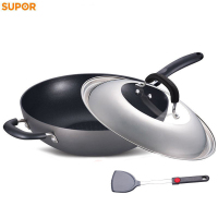SUPOR苏泊尔少油烟不粘炒锅32cm大口径炒锅加厚复底电磁炉通用 经典不粘无油烟炒锅EC1232P02