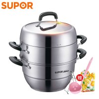 苏泊尔(SUPOR)小红圈蒸锅304不锈钢复底电磁炉燃气通用汤锅家用蒸笼26CM 三层 304不锈钢26CM