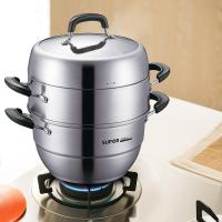 [精选]苏泊尔304不锈钢蒸馒头的蒸锅电磁炉蒸锅3多三层加厚家用煤气灶用