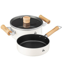 [精选][宝宝必备款]爱仕达 锅具套装 宝宝辅食锅16cm 不粘二件套锅 煎锅/汤锅少油烟 电磁炉明火通用