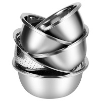 [精选]炊大皇304不锈钢盆五件套洗菜淘米面盆调料盆米筛套装组家用