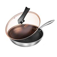 [新品]康巴赫旗舰不锈钢全面屏家用不粘锅蜂窝炒锅电磁炉煤气炉通用