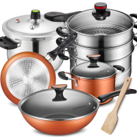 (蒸锅+不锈钢高压锅+不粘三件套WG1822DN) 爱仕达 锅具套装 2件套组合 不锈钢蒸锅 三层28cm 家用大号蒸锅