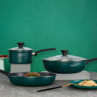 牛油果3件套 爱仕达 ASD锅具套装 牛油果绿不粘炒锅煎锅汤锅三件套装锅 明火磁通厨具套装PL03S8WG