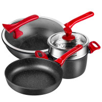 新晶石不粘三件套 爱仕达 ASD 锅具套装 欧式轻奢不粘炒锅煎锅汤锅三件套装锅 明火磁通厨具套装PL03S3WG
