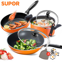 燃气明火专用 橙色TP1612E三件套 苏泊尔（SUPOR） 锅具套装近无烟不粘锅多件套炒锅平底锅汤锅燃气煤气专用三件套