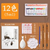 国画颜料12色24色初学者入门套装用品工具全套材料儿童专业大容量[11月1日发完]|12色5ml送7件套 单盒
