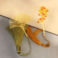 金属莲花荷花涟漪菩提叶黄铜镂空叶脉流苏古典书签|银杏+秋银杏pp装