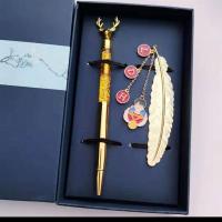 锦鲤附体逢考必过中高考祝福励志考研考试不挂科羽毛书签礼物定制|定制款+金鹿笔.留言款式首字母 盒装