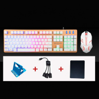 手机游戏键盘鼠标发光套装cf吃鸡荣耀和平精英辅助神器云 W55金属键盘鼠标套装白色 安桌手机梯形接口(送手机支架和鼠标垫