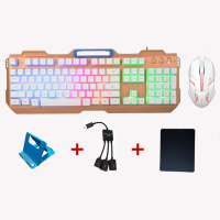 手机游戏键盘鼠标发光套装cf吃鸡荣耀和平精英辅助神器 Q320金属键盘鼠标套装白色 安桌手机椭圆接口(送手机支架和鼠标垫