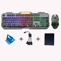 手机游戏键盘鼠标发光套装cf吃鸡荣耀和平精英辅助神 Q320金属键盘鼠标套装黑色色 安桌手机椭圆接口(送手机支架和鼠标垫