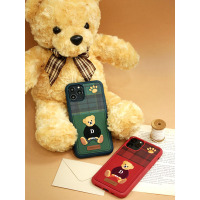 适用iphone12手机壳可放卡12promax皮质插卡11promax英伦风泰迪熊12mini墨绿色情侣女款可爱