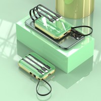 迷你充电宝超薄小巧便携移动电源20000毫安自带四线快充适用手机专用大容量可爱女款|电镀迷你绿色(2万容量★自带四线)