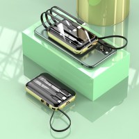 迷你充电宝超薄小巧便携移动电源20000毫安自带四线快充适用手机专用大容量可爱女款|电镀迷你黑色(2万容量★自带四线)